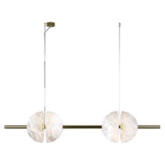 Ermes métal doré brillant et lampe à suspension en albâtre 1 by Alabastro Italiano