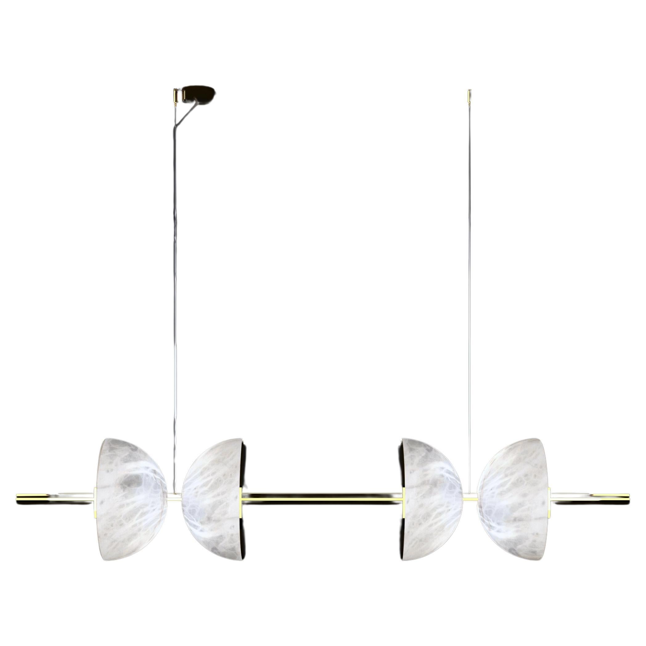 Ermes Shiny Gold Metal And Alabaster Pendant Light 2 by Alabastro Italiano