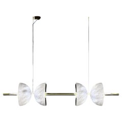 Ermes Shiny Gold Metal And Alabaster Pendant Light 2 by Alabastro Italiano