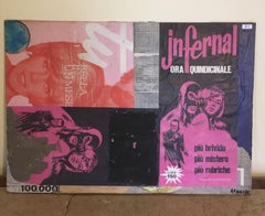 1960 Italia Pintura abstracta y collage de papel de Ermete Lancini 