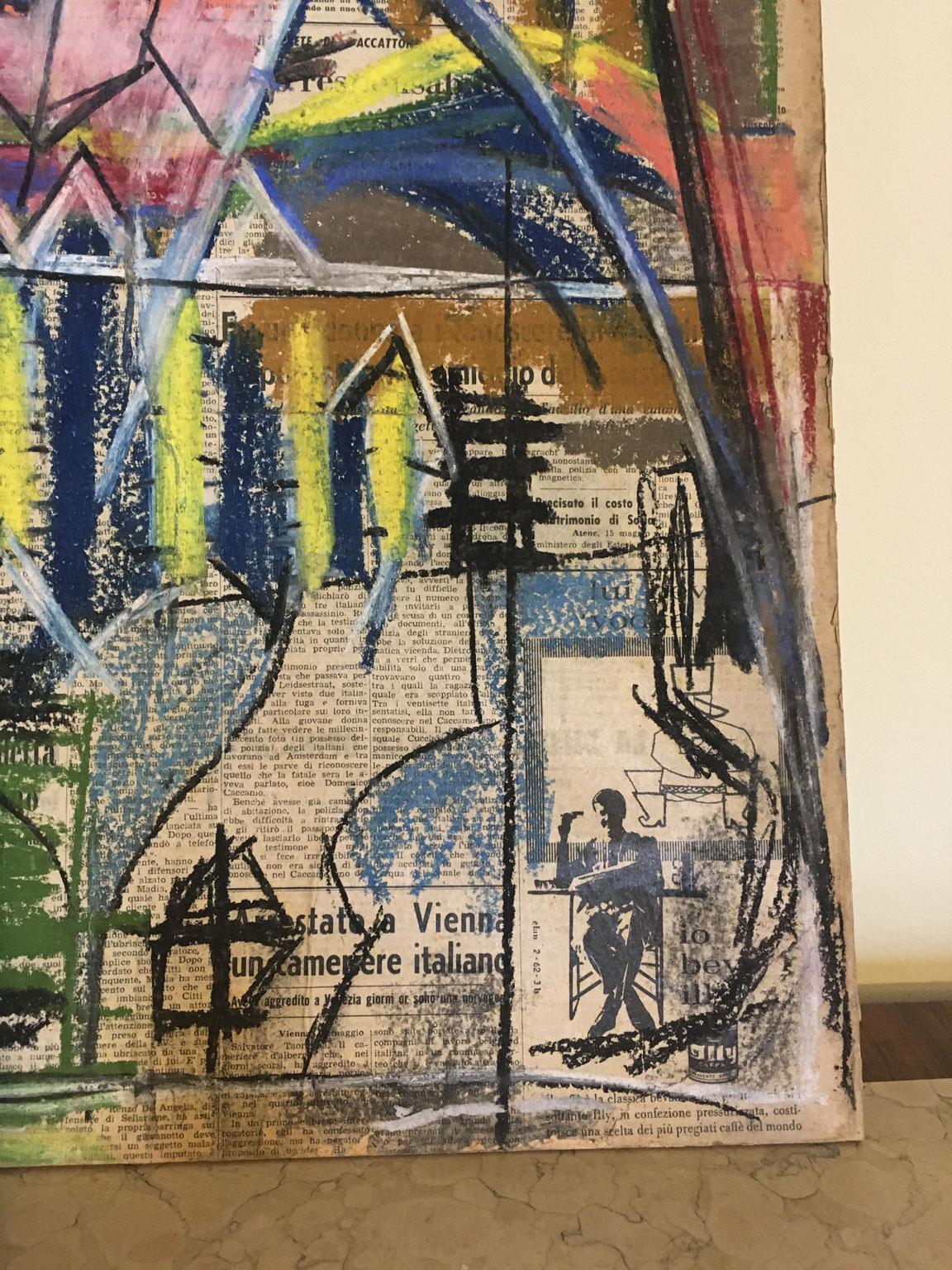 1962 Italie Peinture abstraite et collage de papier par Ermete Lancini en vente 10