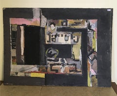 1962 Italie Peinture abstraite et collage de papier par Ermete Lancini