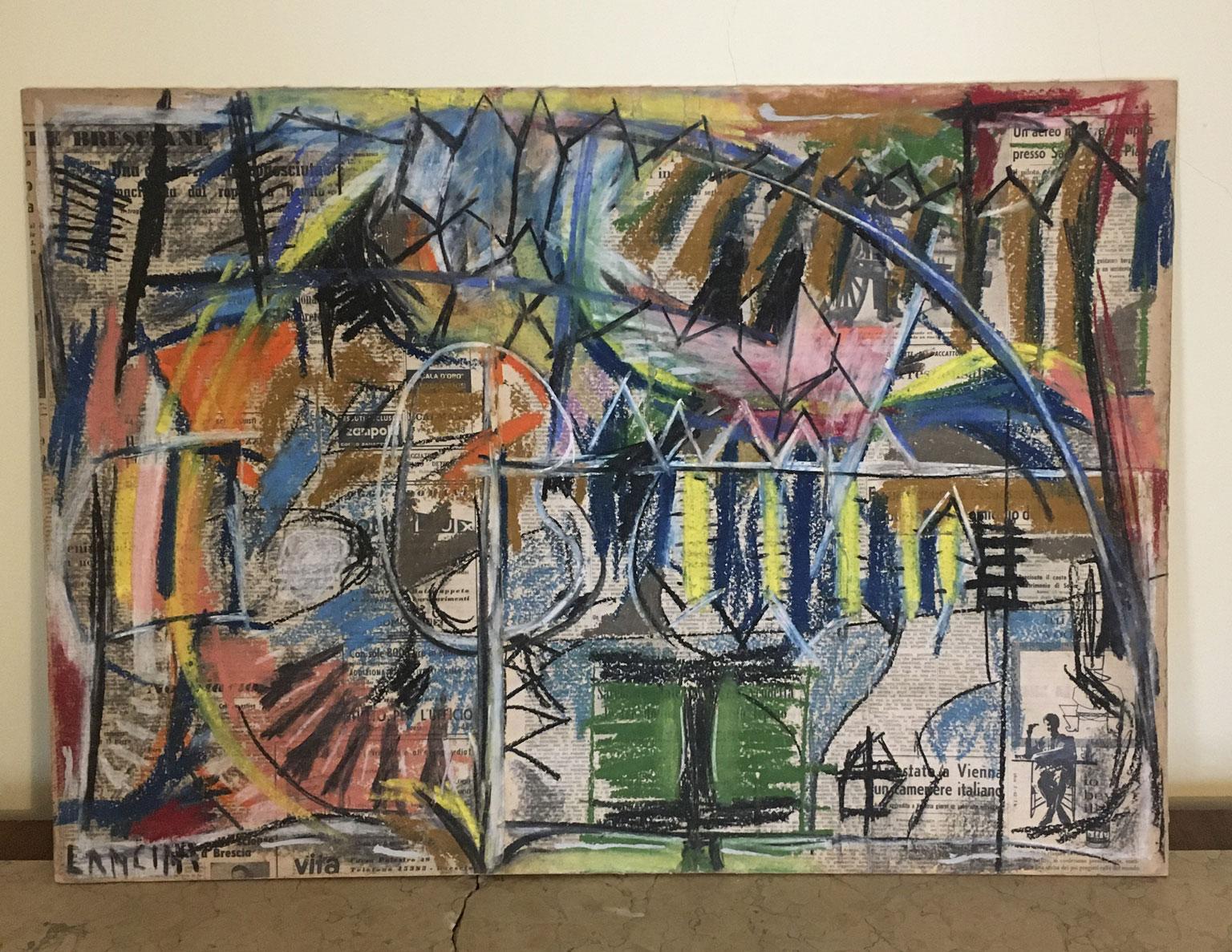 1962 Italie Peinture abstraite et collage de papier par Ermete Lancini en vente 2