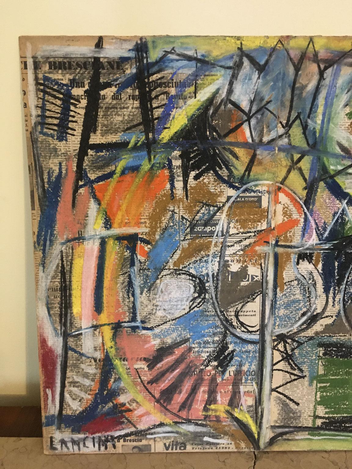 1962 Italie Peinture abstraite et collage de papier par Ermete Lancini en vente 4