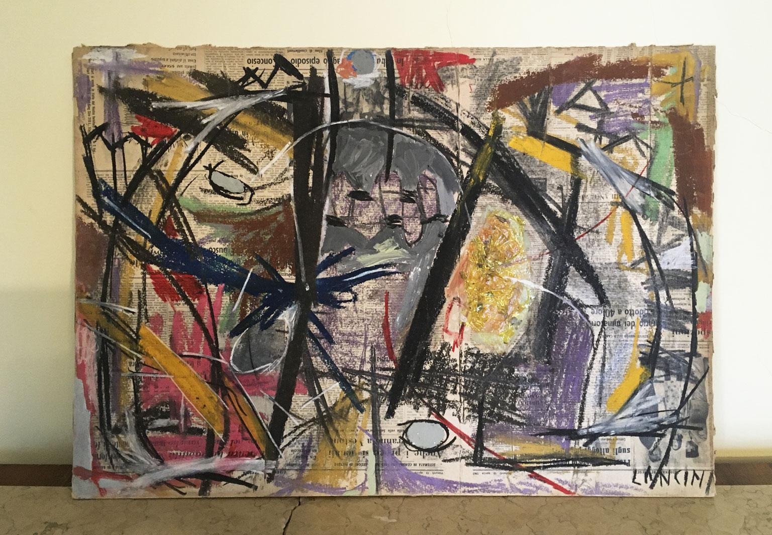 1962 Italy Abstract Pastel Painting and Paper Collage by Ermete Lancini For Sale 10