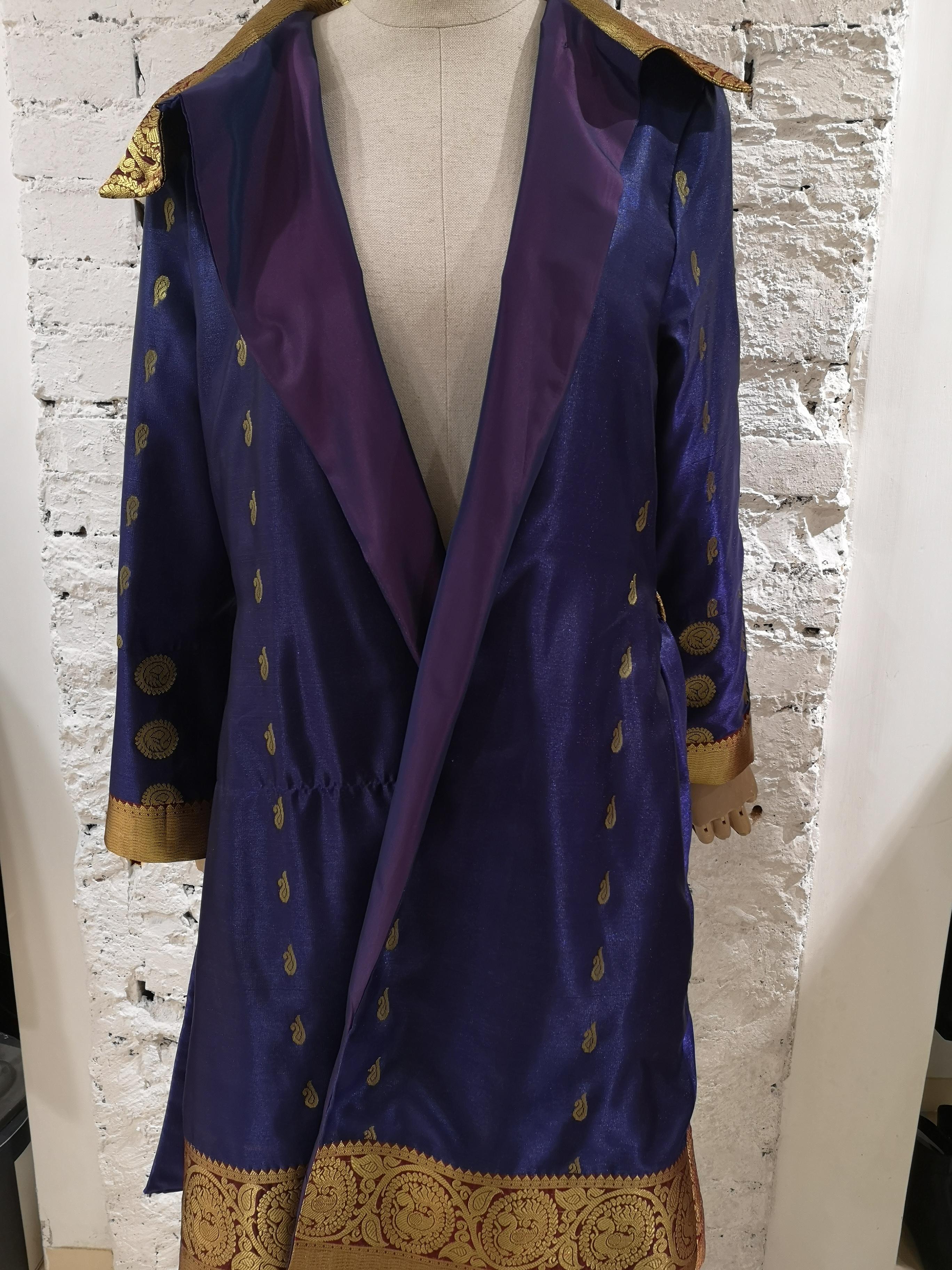 Ermetique blue and gold trench coat  15