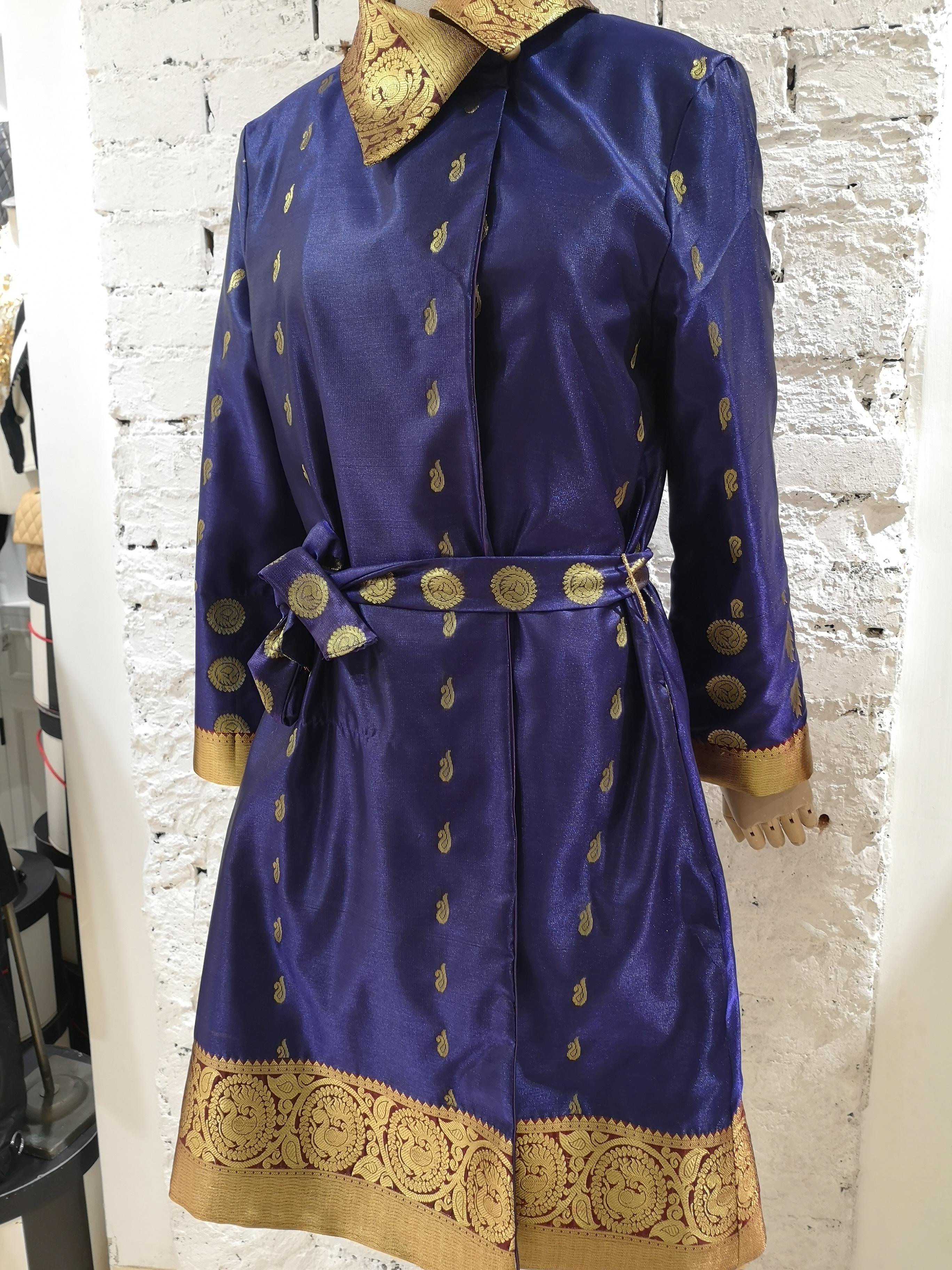 Black Ermetique blue and gold trench coat 