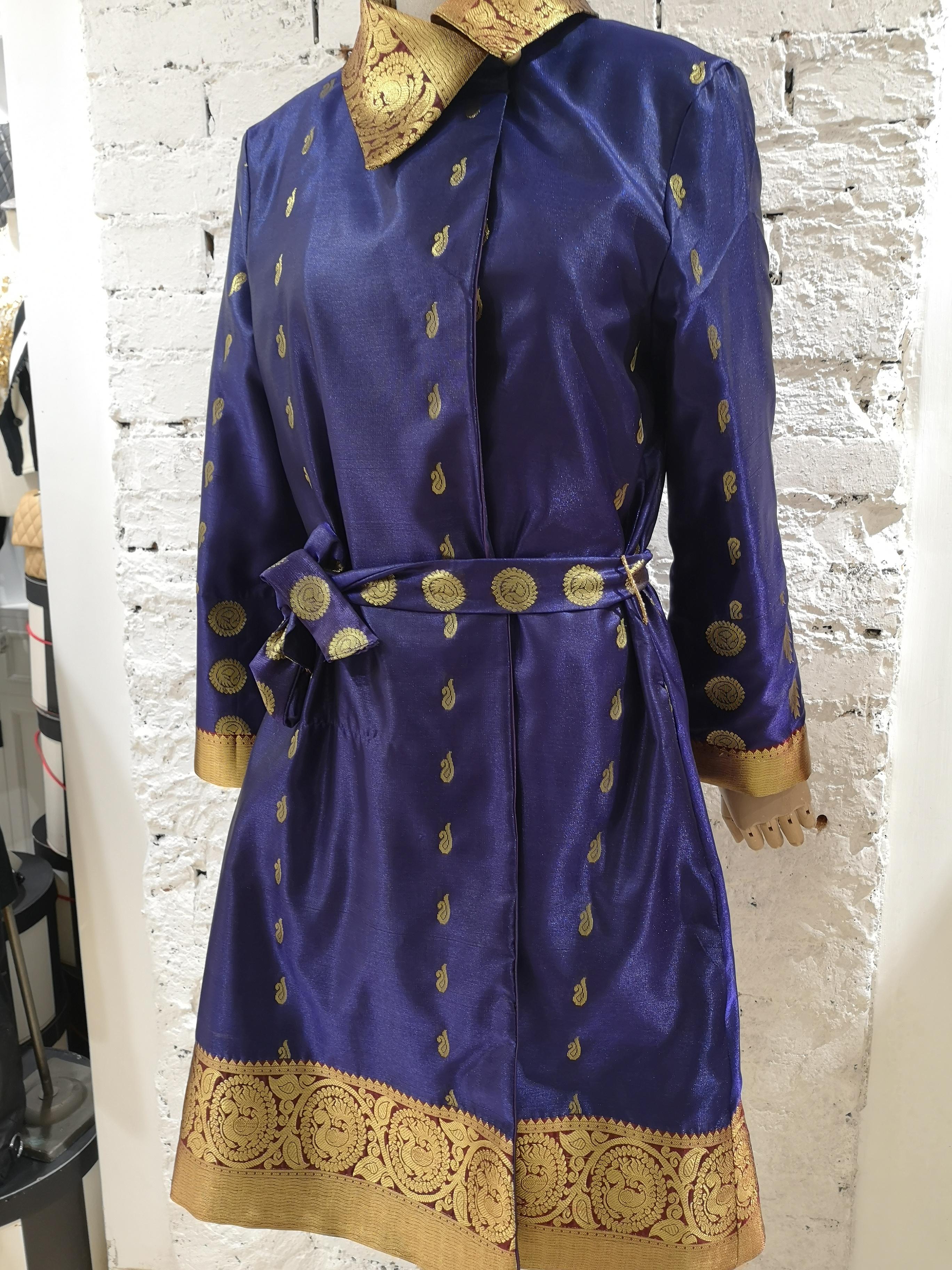 Ermetique blue and gold trench coat  In New Condition In Capri, IT