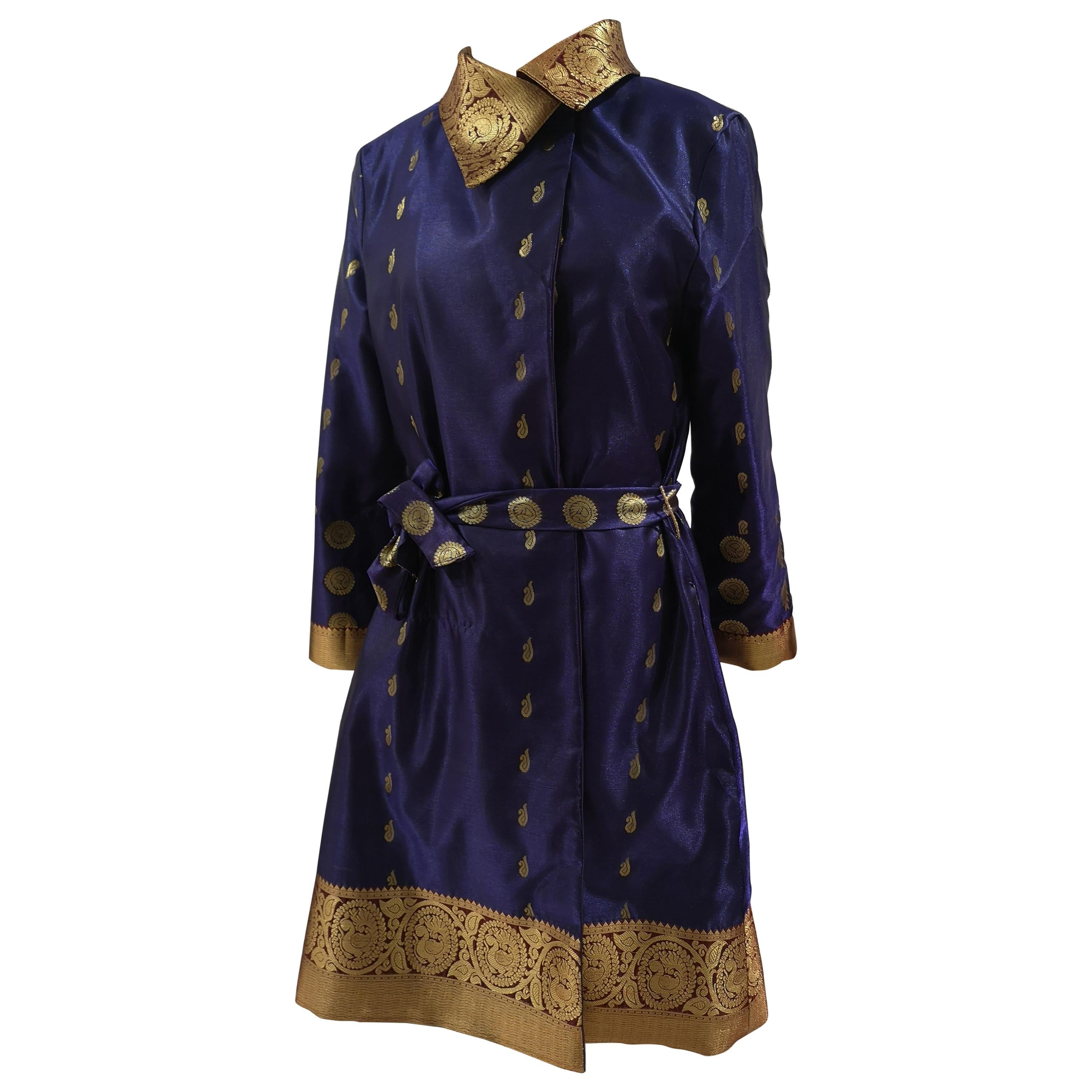 Ermetique blue and gold trench coat 