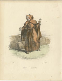 Ermite - 1862 Hand-Colored Lithograph of a Hermit