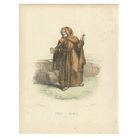 Ermite - 1862 Hand-Colored Lithograph of a Hermit
