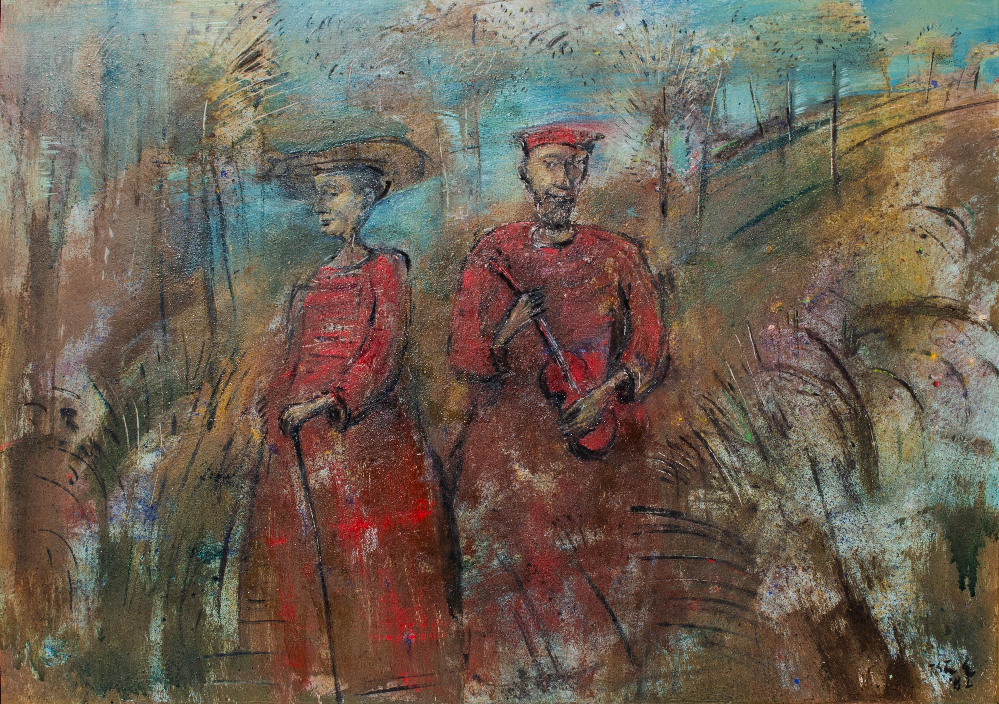 Portrait of a Couple by Hungarian Artist Erno Toth - Painting by Ernő Tóth