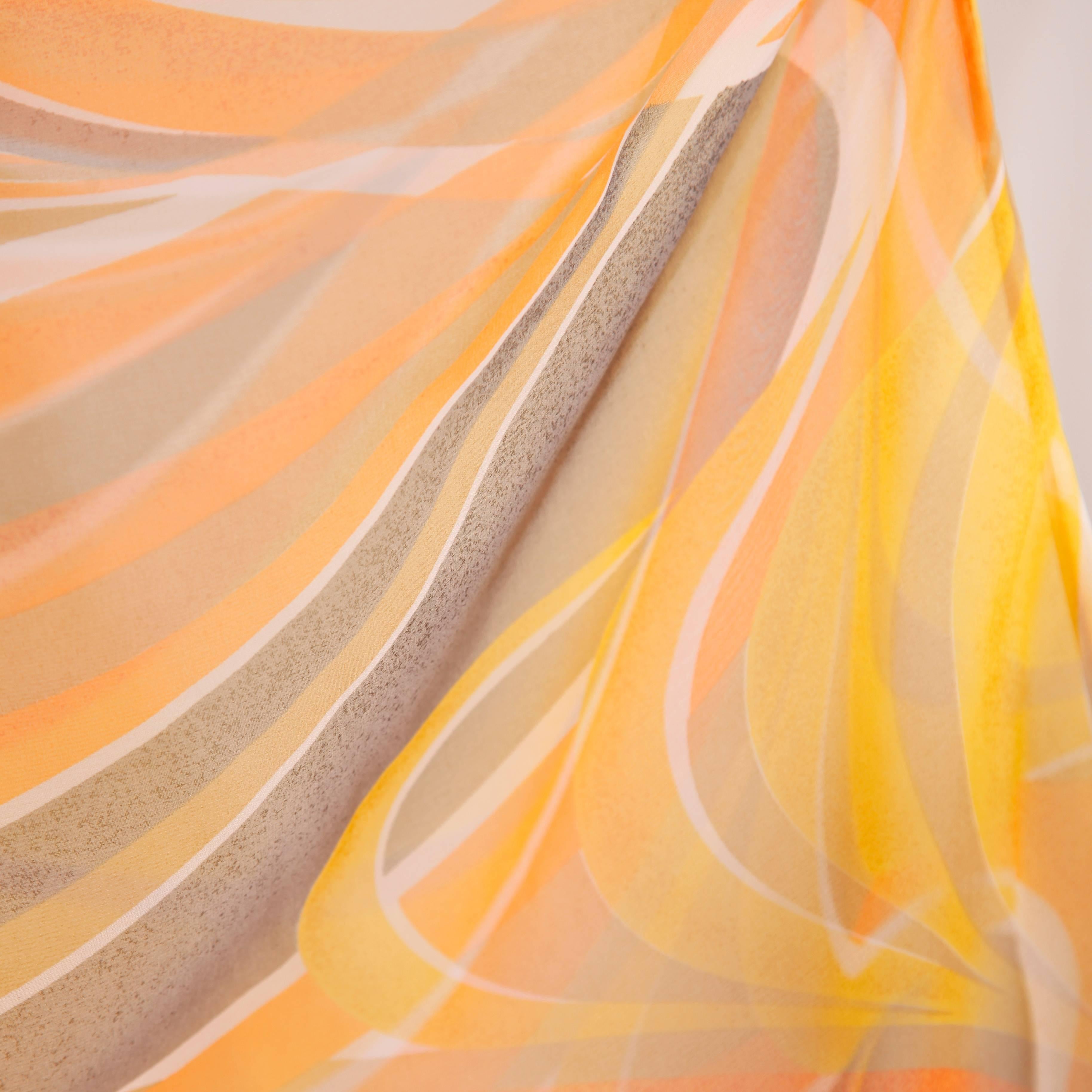 Erna Beverly Hills Vintage Orange Op Art Print Caftan Maxi Dress, 1970s  2