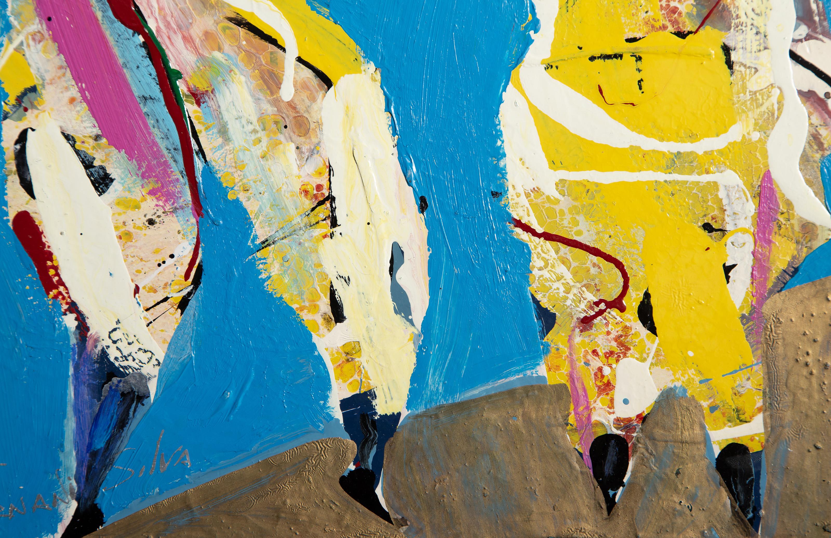 Figuras danzantes, pintura acrílica de arte popular de Ernani Silva en venta 3