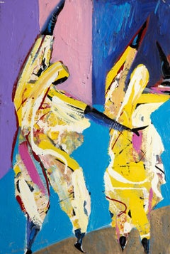 Figuras danzantes, pintura acrílica de arte popular de Ernani Silva