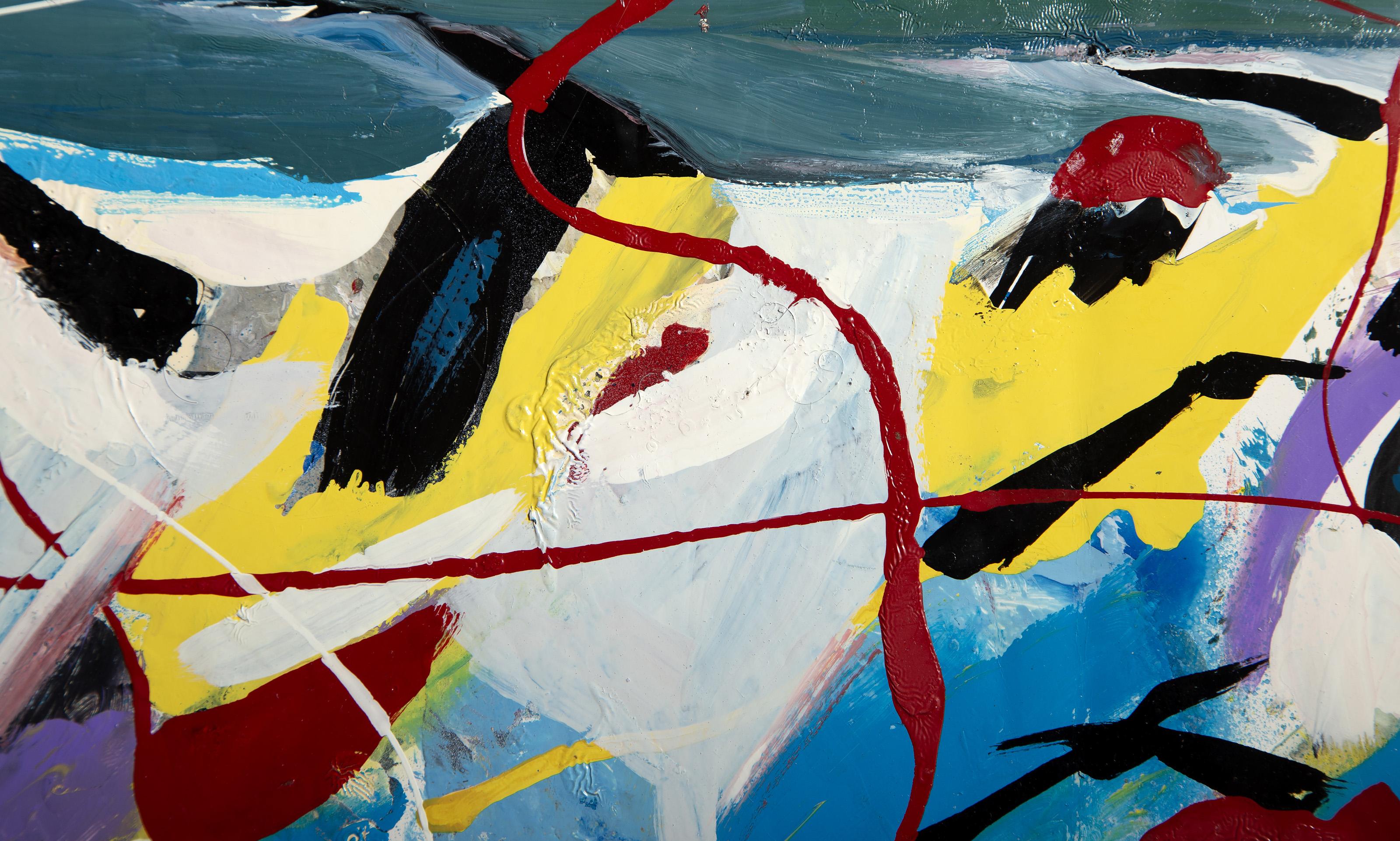 Grupo danzante, pintura acrílica de arte popular de Ernani Silva en venta 1