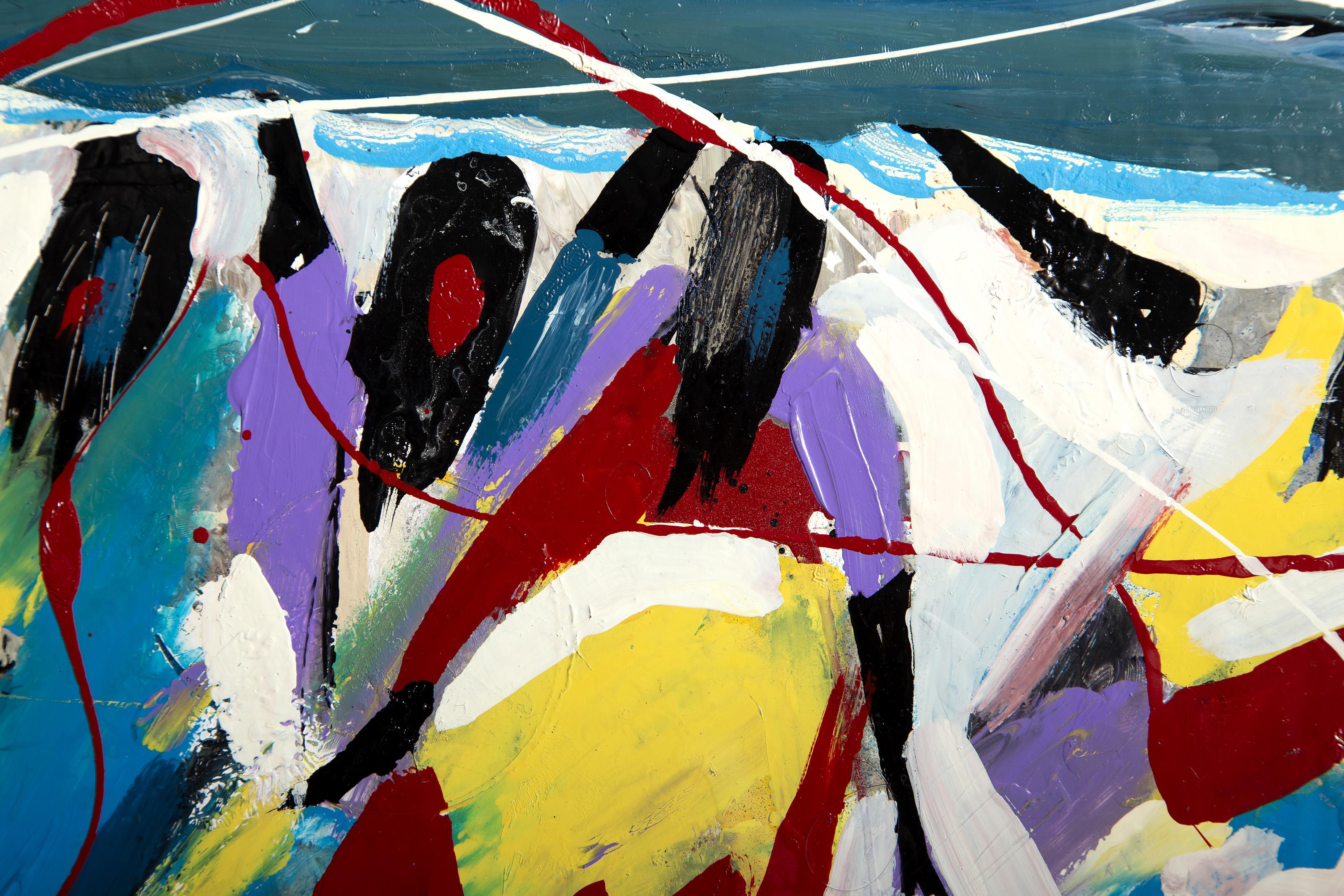 Grupo danzante, pintura acrílica de arte popular de Ernani Silva en venta 2