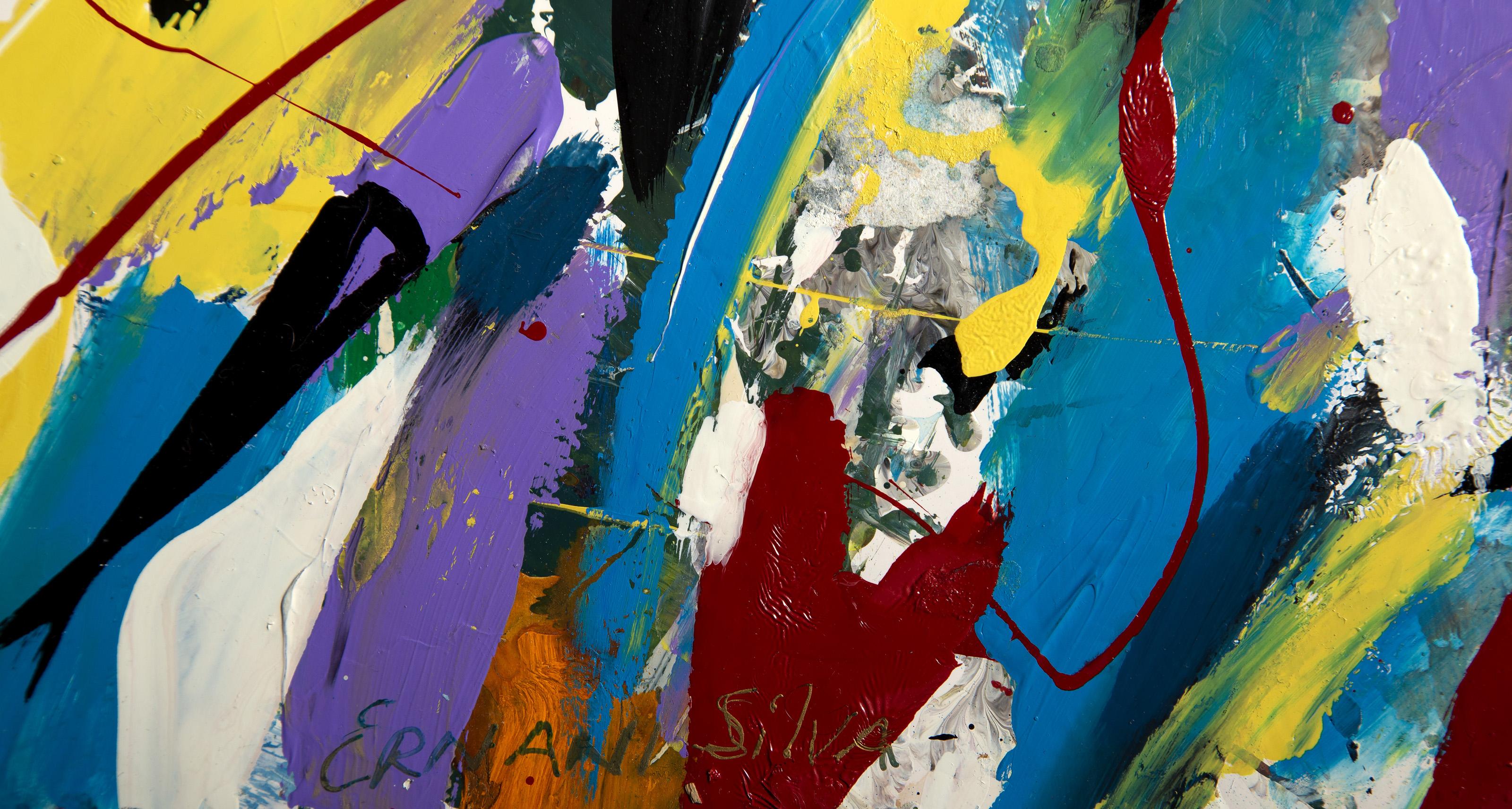 Grupo danzante, pintura acrílica de arte popular de Ernani Silva en venta 3