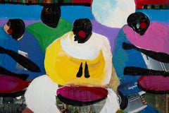 Drumming Under the Moon, Folk Art Acrylic Painting by Ernani Silva