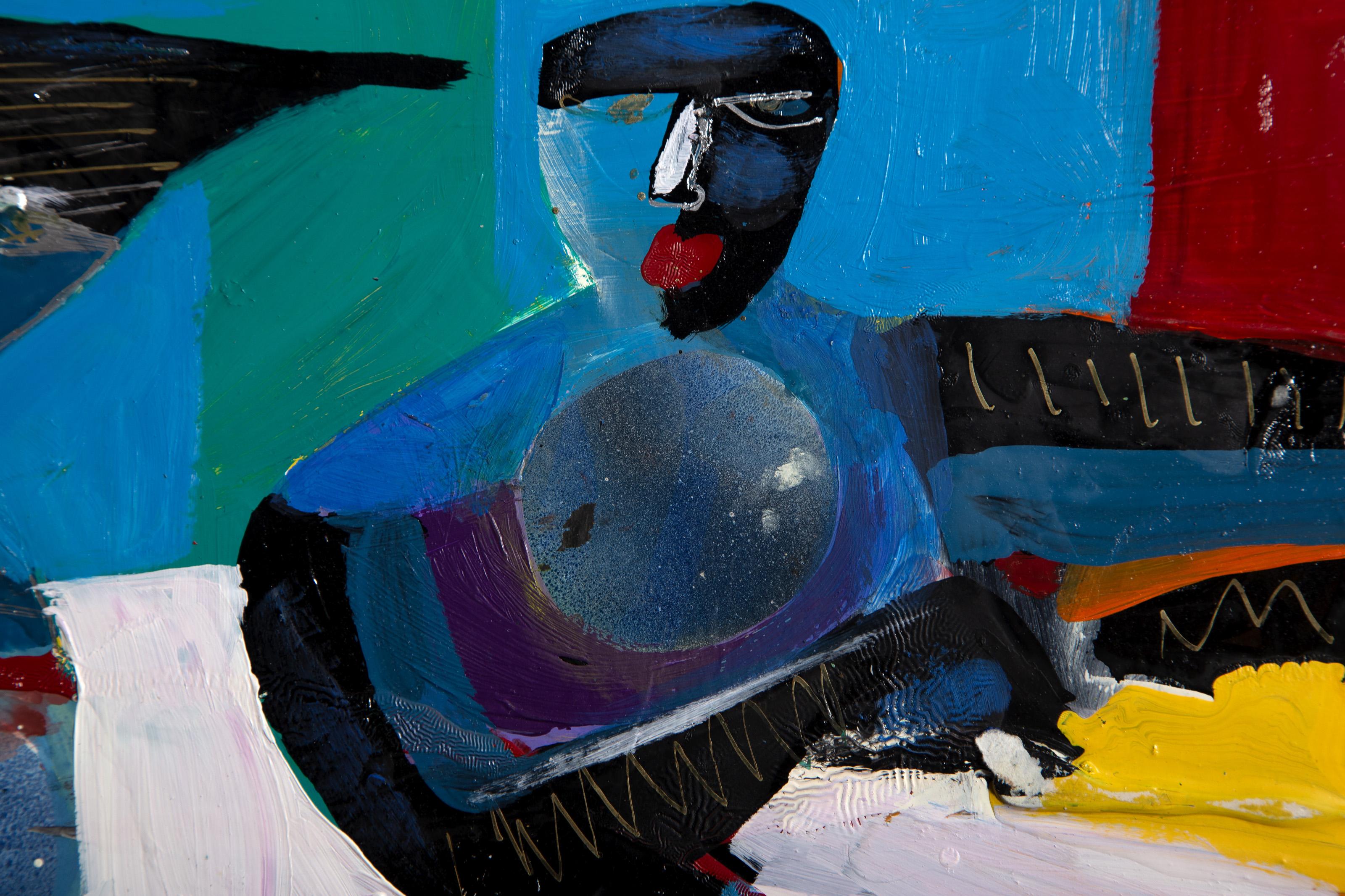 Cinco lunas, pintura acrílica de arte popular de Ernani Silva en venta 2