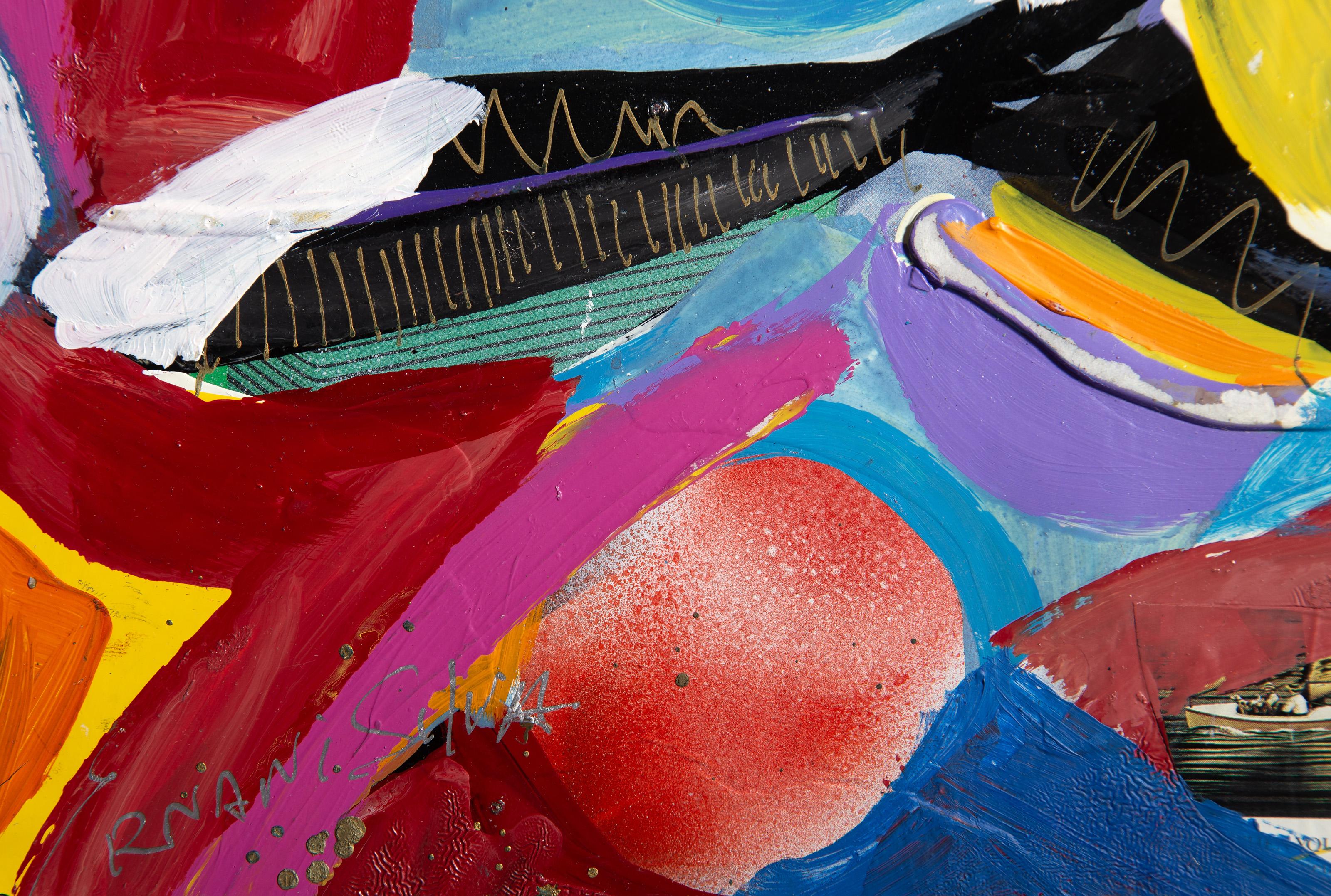 Cinco lunas, pintura acrílica de arte popular de Ernani Silva en venta 3
