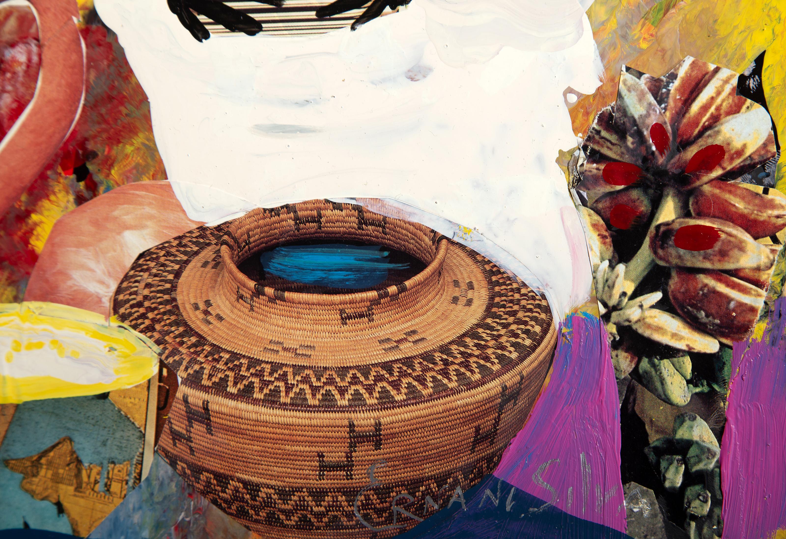 Mercado de pulgas, pintura acrílica de arte popular de Ernani Silva en venta 3