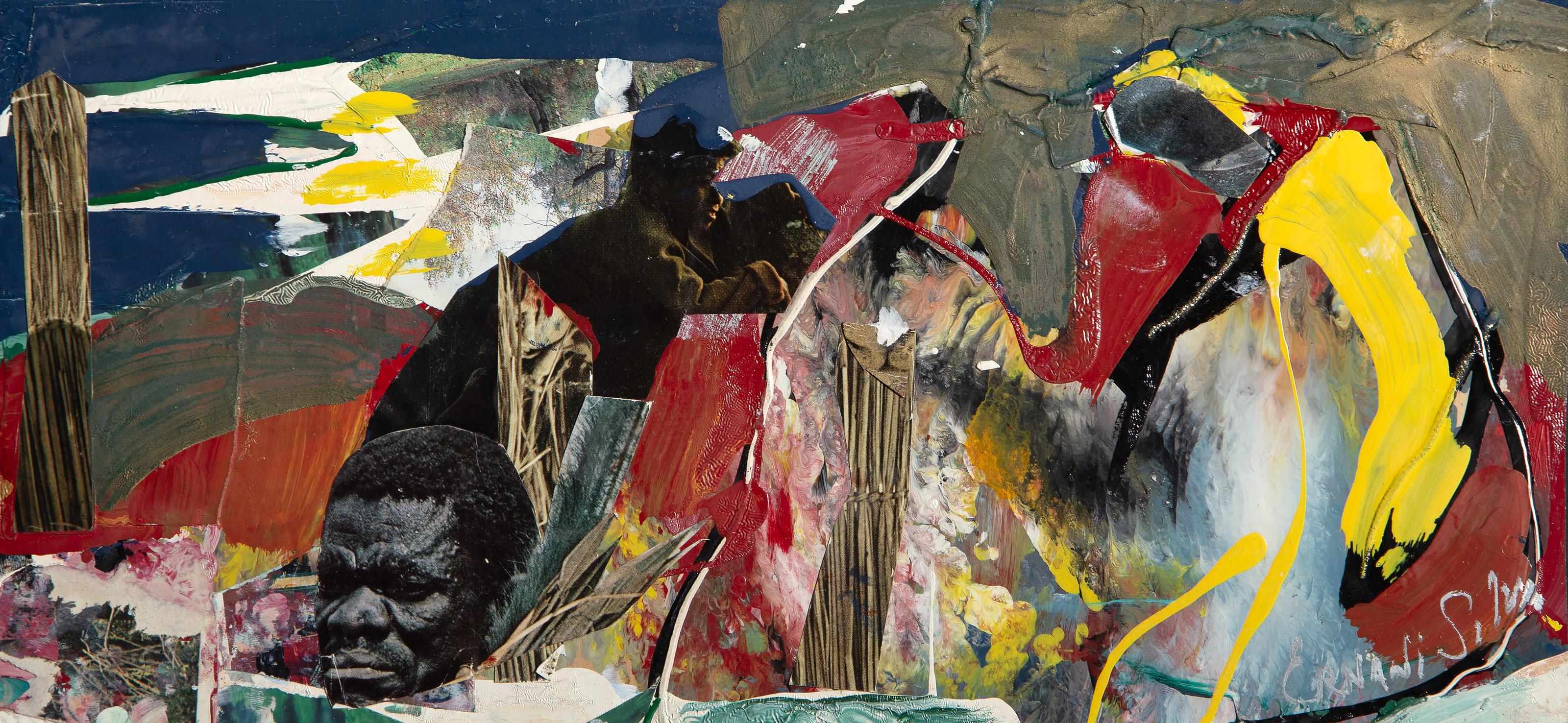 Hombre y niño, pintura acrílica de arte popular de Ernani Silva