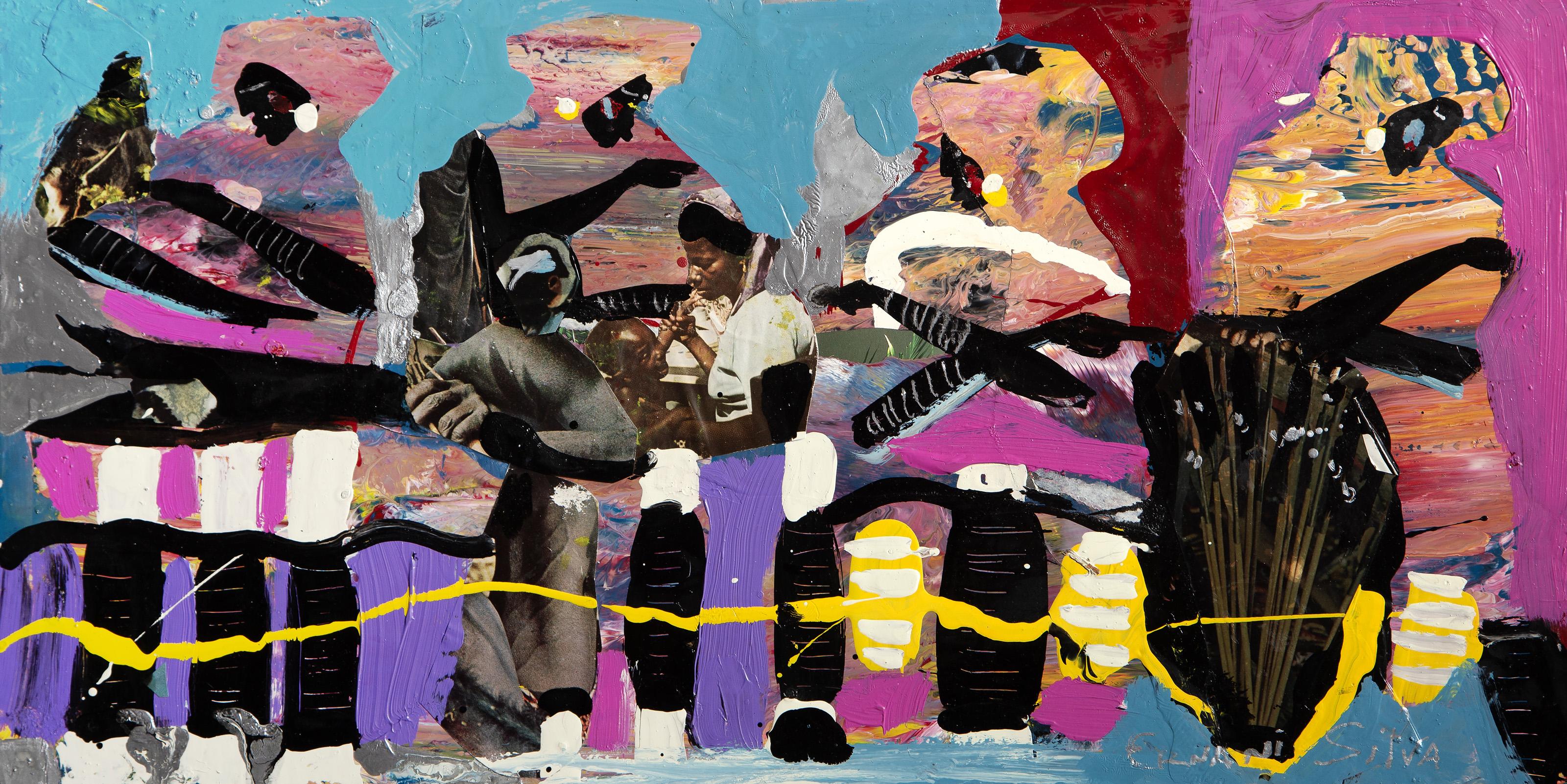 Madre e hijo, pintura acrílica de arte popular de Ernani Silva