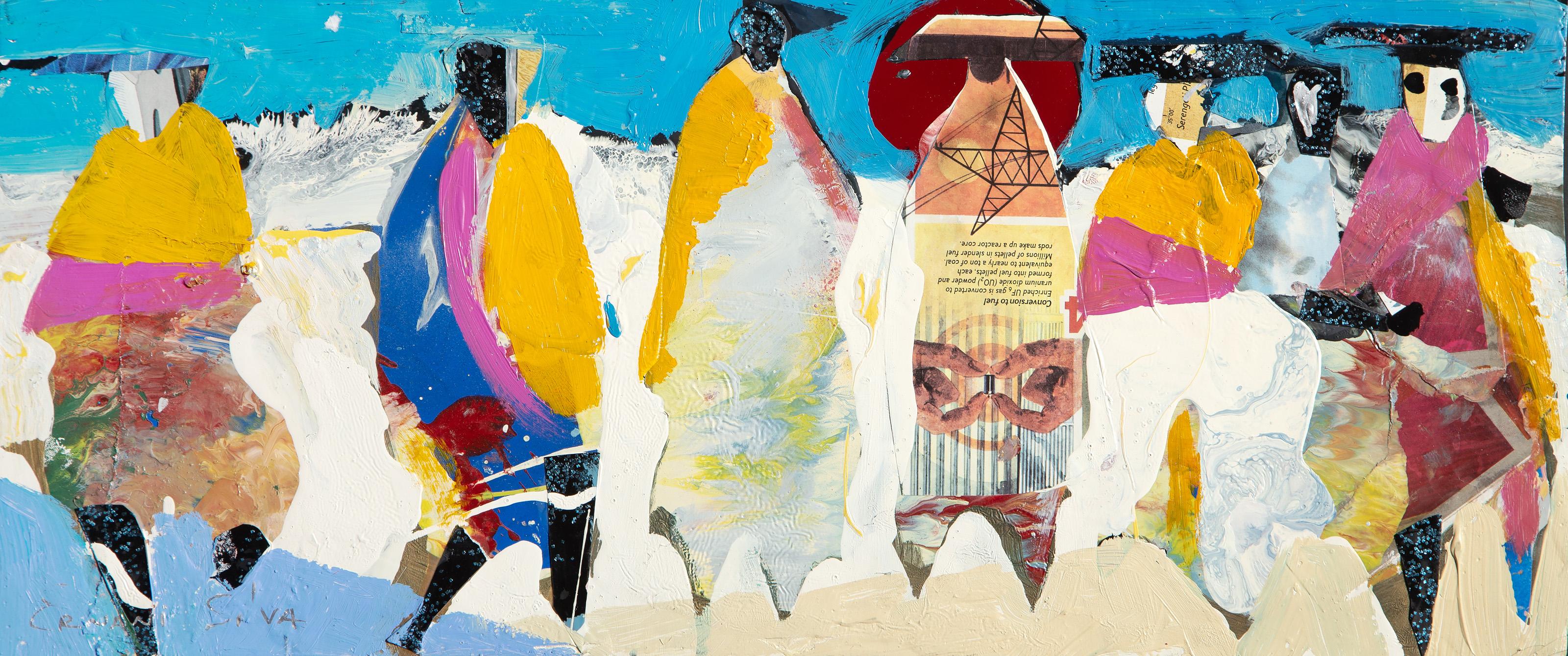 Siete figuras, pintura acrílica de arte popular de Ernani Silva