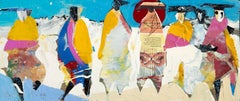 Sept figures, peinture acrylique d'art populaire d'Ernani Silva