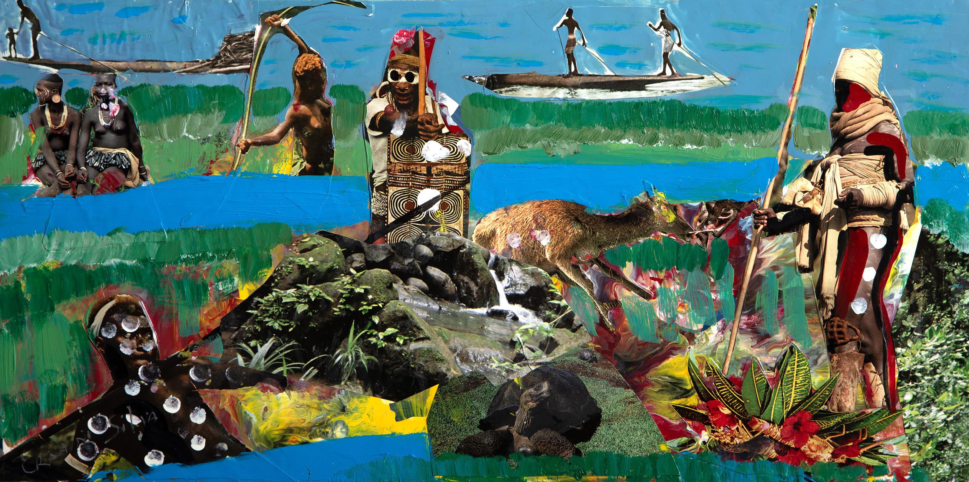 La caccia, pittura acrilica folkloristica di Ernani Silva