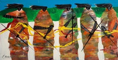Women in the Wind, peinture acrylique d'art populaire d'Ernani Silva