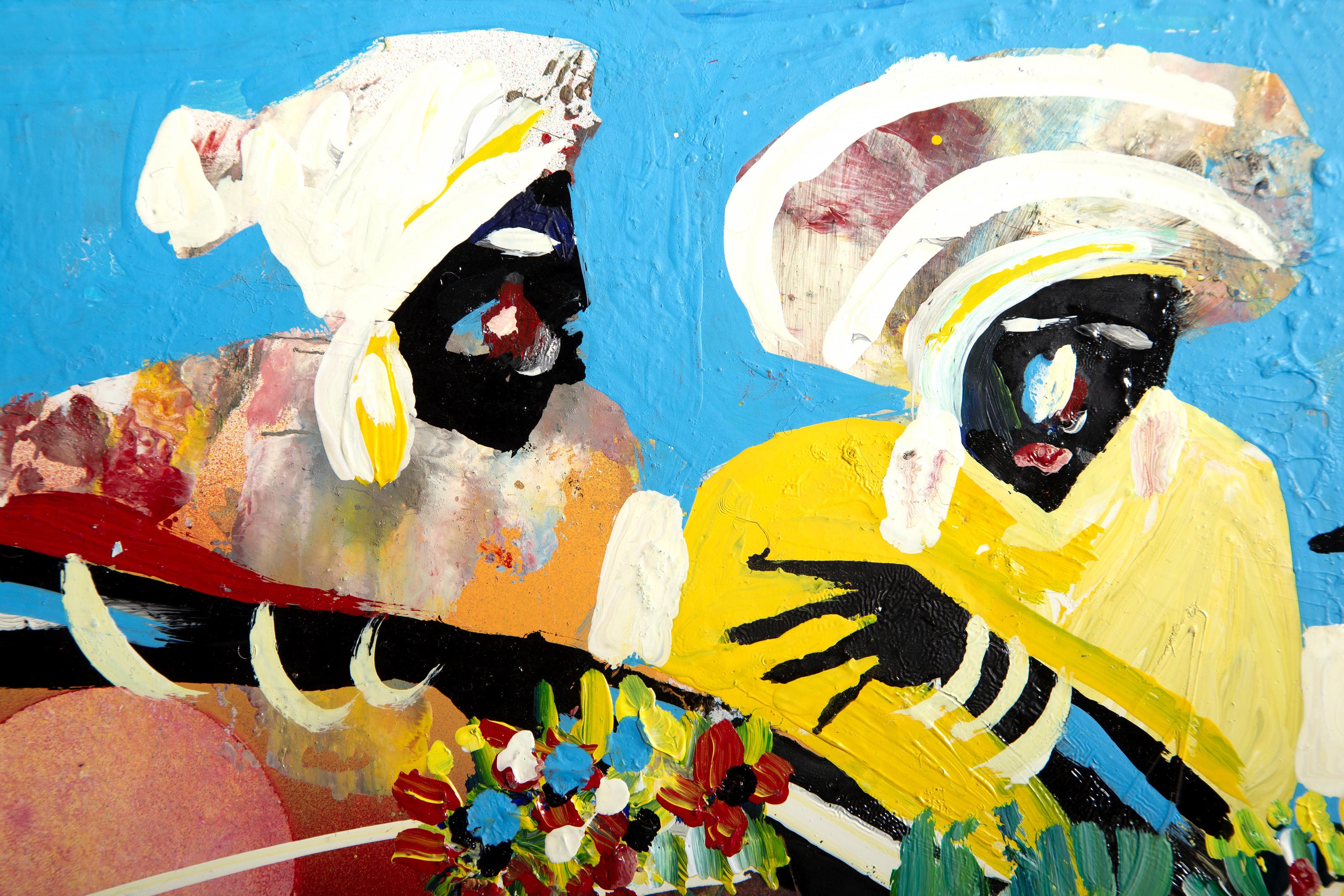 Mujeres con flores, pintura acrílica de arte popular de Ernani Silva en venta 2