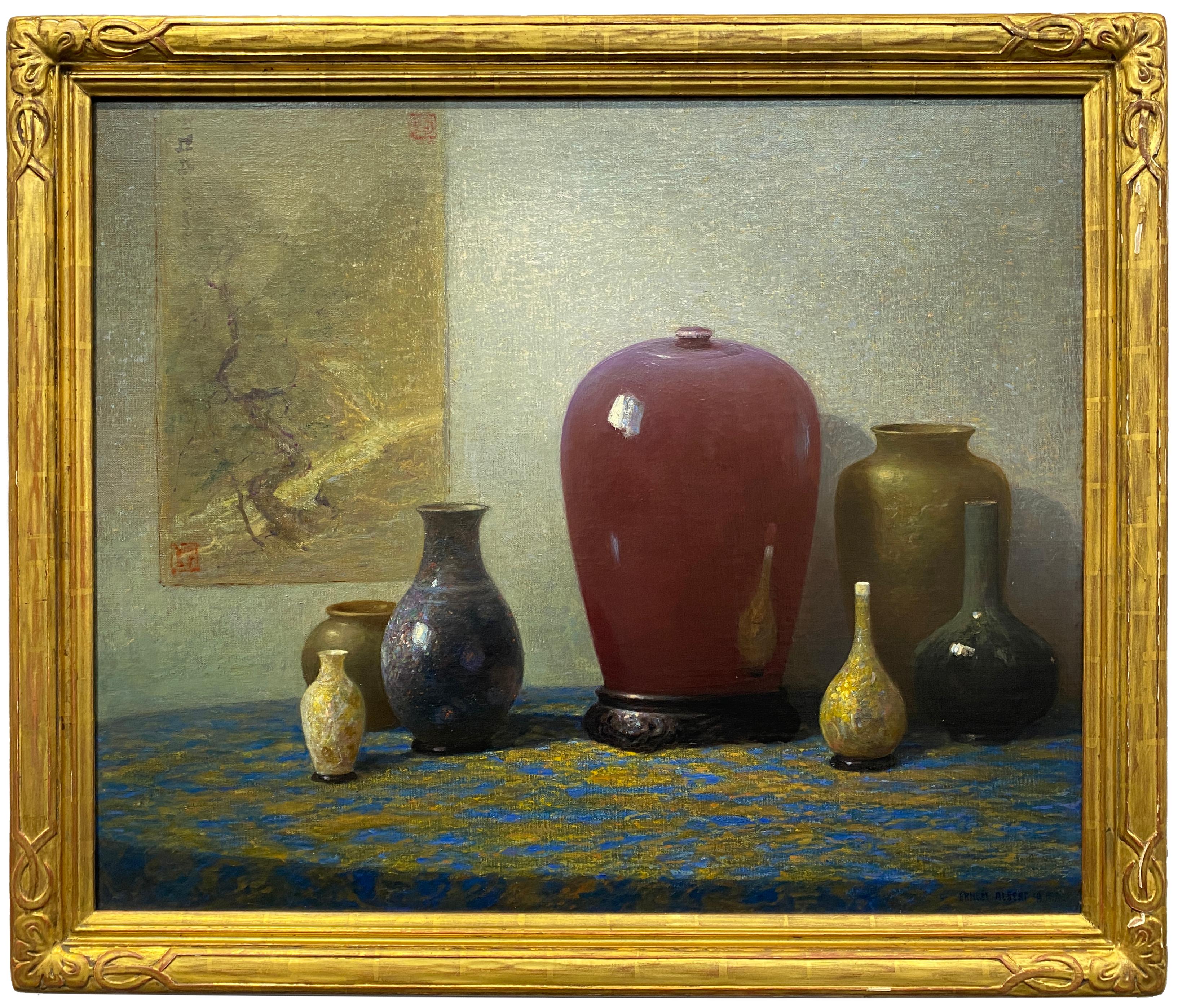 Américain, Nature morte orientale avec céramiques - Impressionnisme américain Painting par Ernest Albert