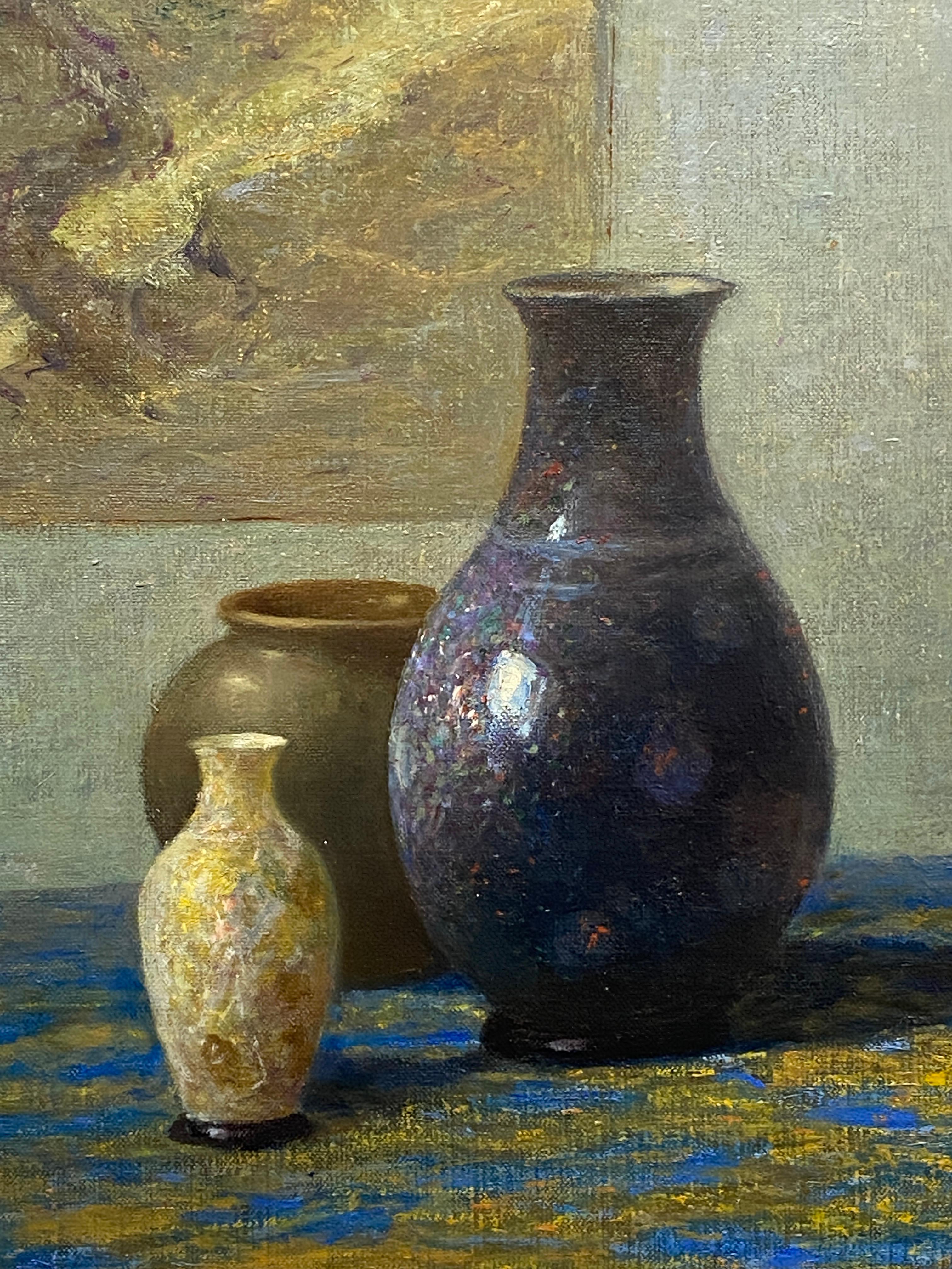 Américain, Nature morte orientale avec céramiques - Gris Still-Life Painting par Ernest Albert