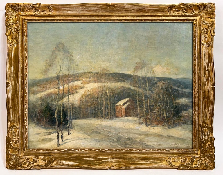 Antique American Impressionist Winter Landscape Exhibited Signed Oil Painting - Brown Landscape Painting by Ernest Albert