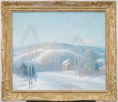 Antike amerikanische impressionistische Winterlandschaft, ausgestellt, signiertes Ölgemälde