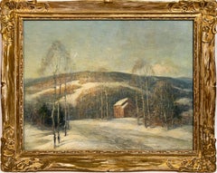 Antique American Impressionist Winter Landscape Exhibited Signed Oil Painting