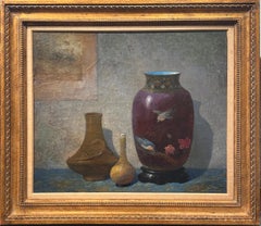 Ernest Albert Natura morta dipinta a olio con vaso decorativo