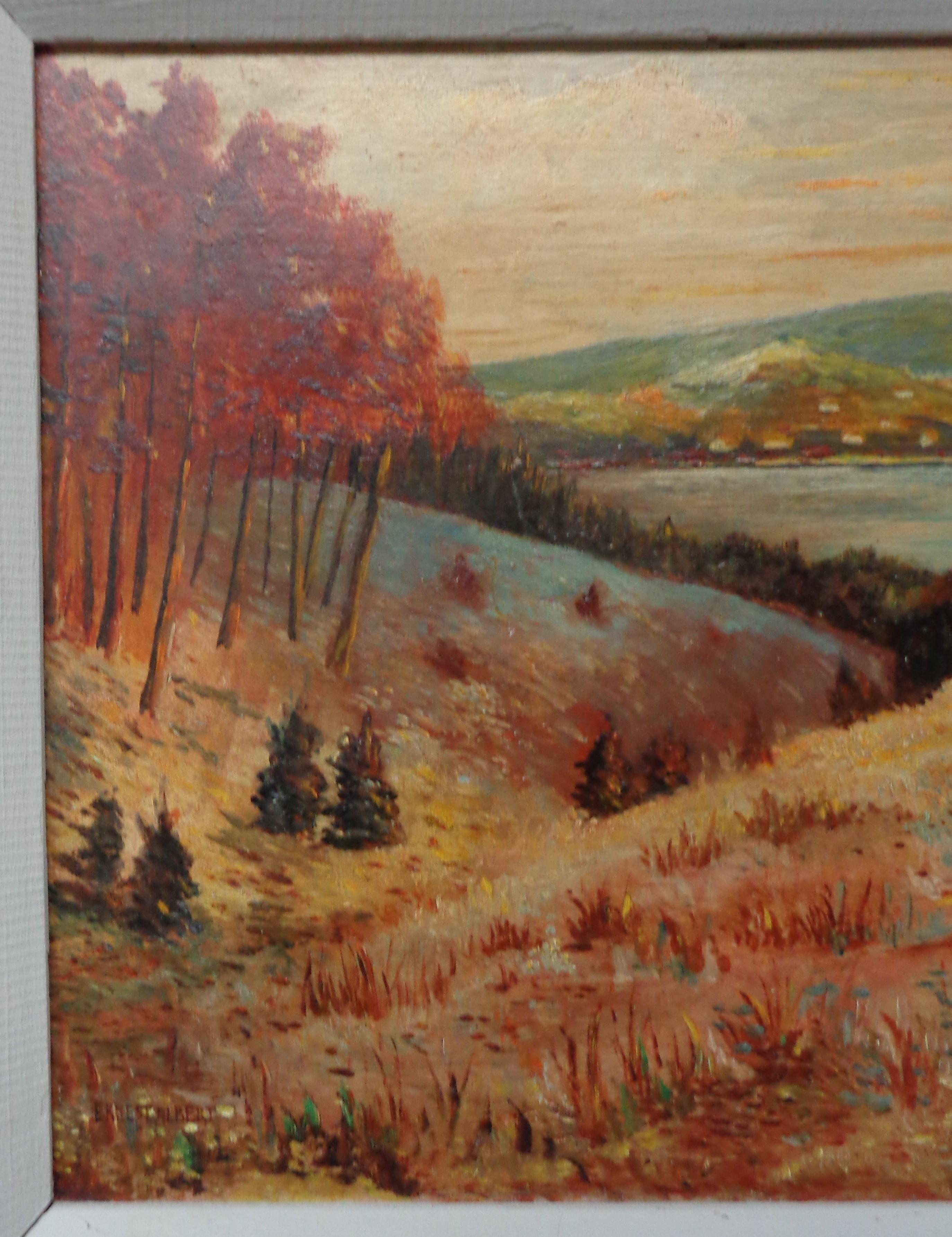 Paisaje Pintura al óleo firmada Ernest Albert Impresionista americano Salmagundi en venta 1