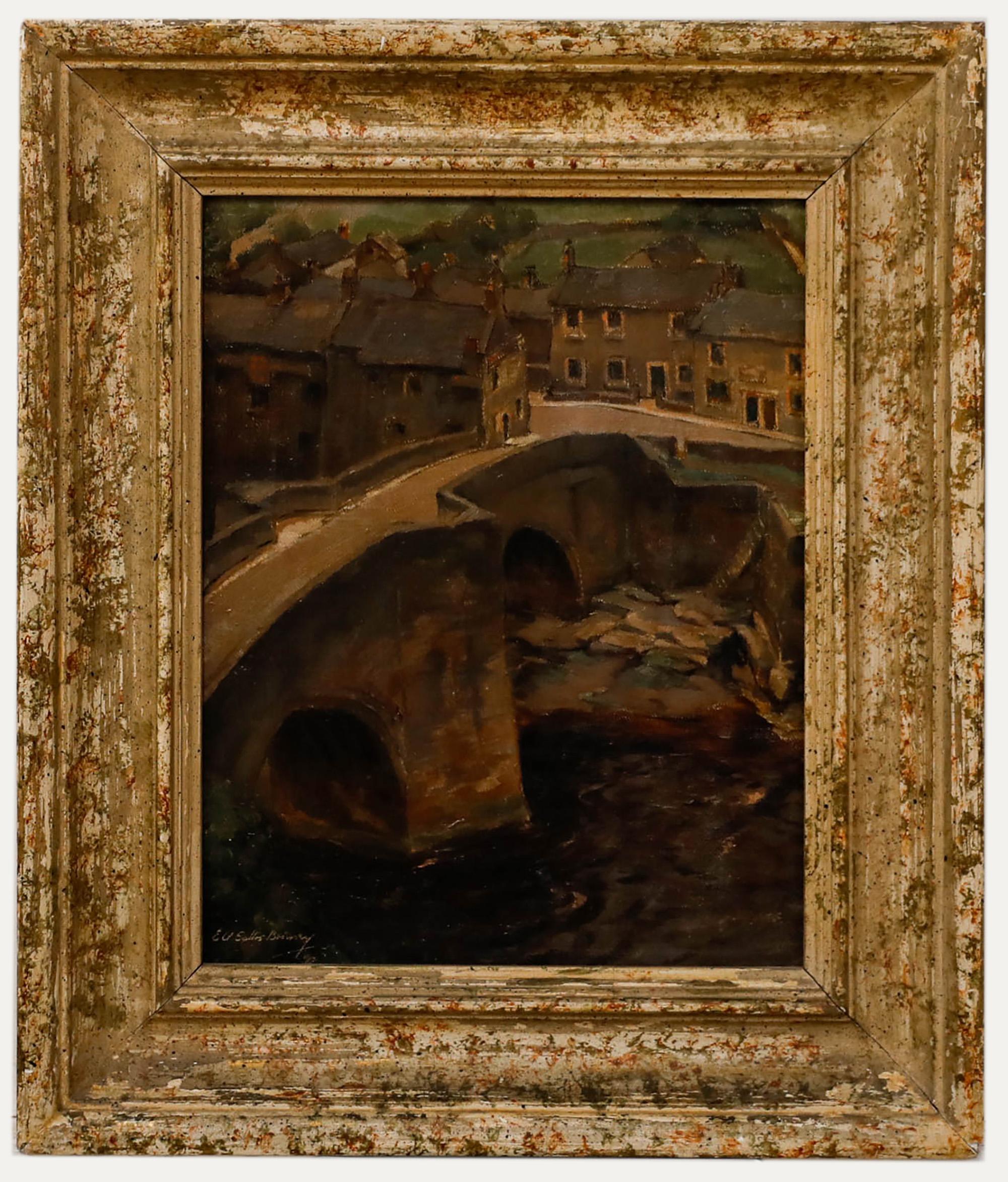 ALFRED ERNEST SALLIS-BENNEY Landscape Painting - Ernest Alfred Sallis Benney (1894-1966) - 1930 Oil, Barnard Castle Bridge