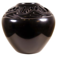 Vintage Ernest and Marion Harrington Santa Fe Design Black Glass Vase