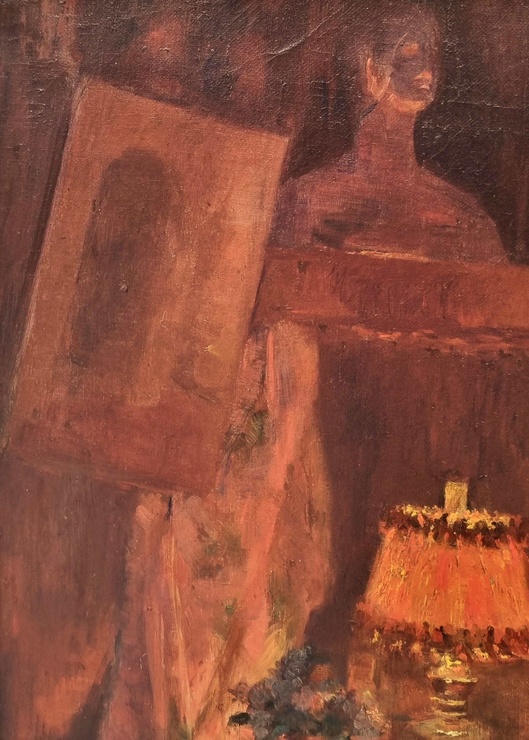 Französisch Impressionist Gemälde zugeschrieben DUEZ Stillleben unter der Lampe 19. im Angebot 1