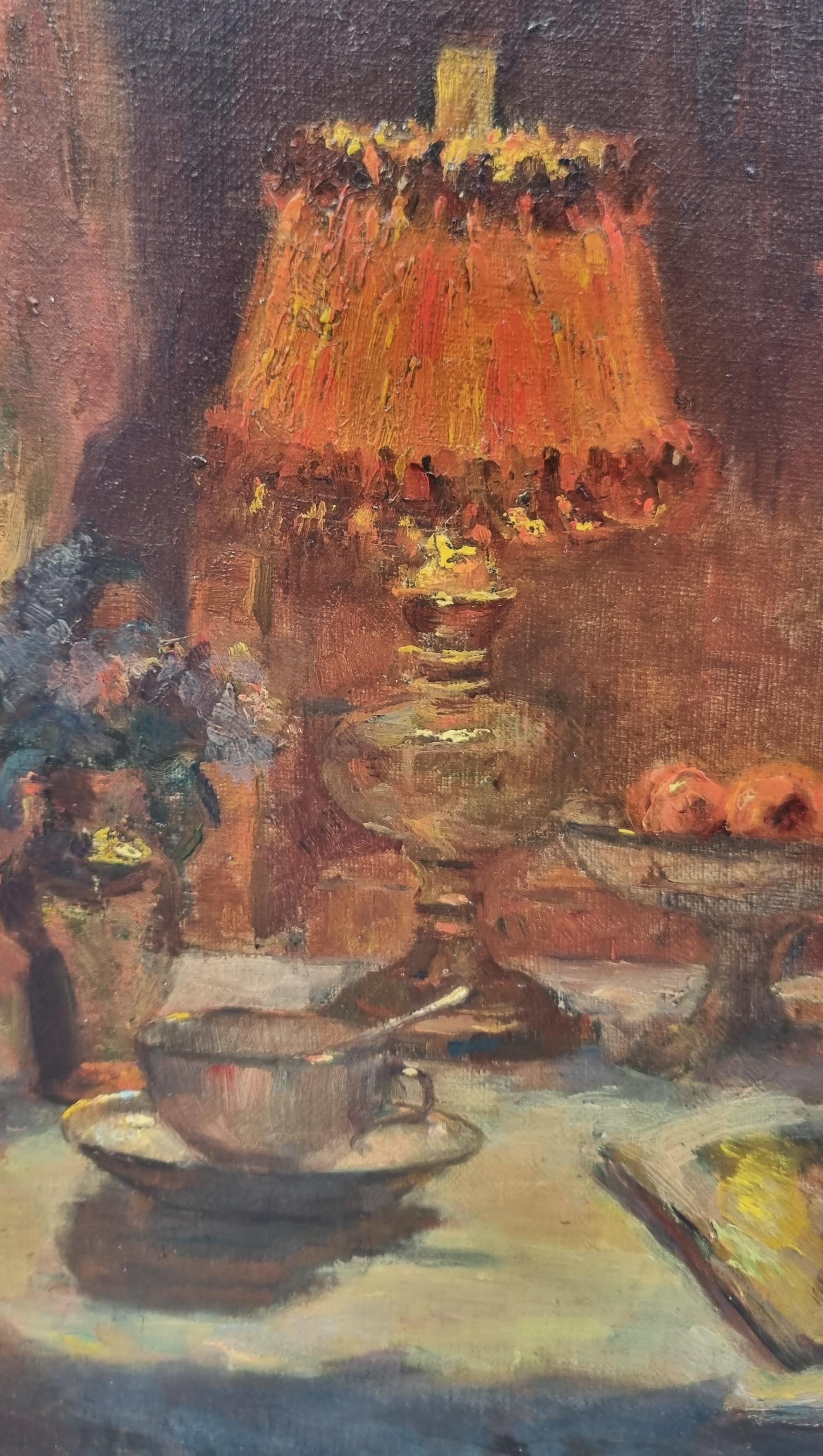 Französisch Impressionist Gemälde zugeschrieben DUEZ Stillleben unter der Lampe 19. im Angebot 2