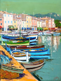 "Portofino" Vibrant Marine Harbor Scene Impressionist Oil Painting on Canvas