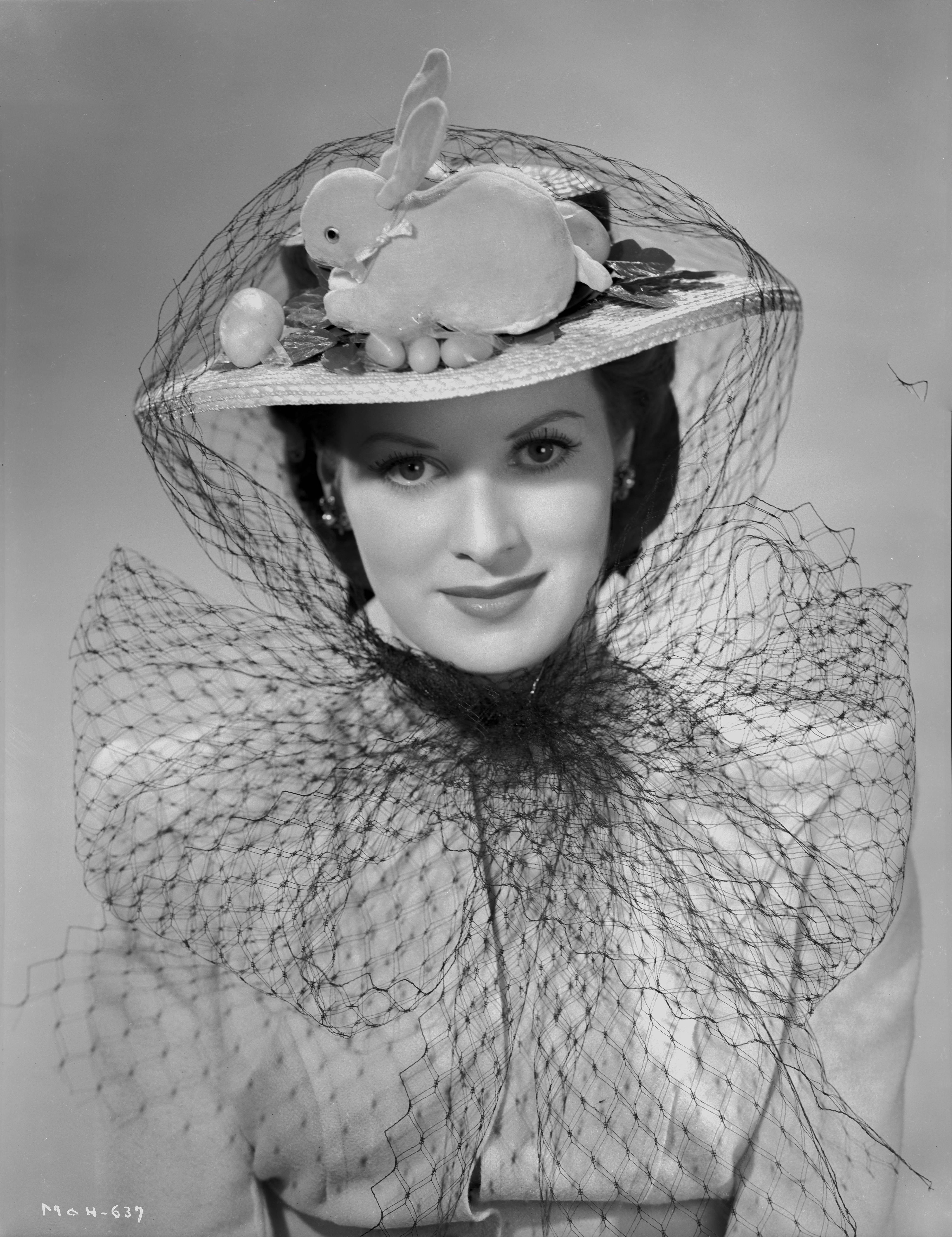 Ernest Bachrach Portrait Photograph - Maureen O'Hara Wearing Rabbit Hat Fine Art Print