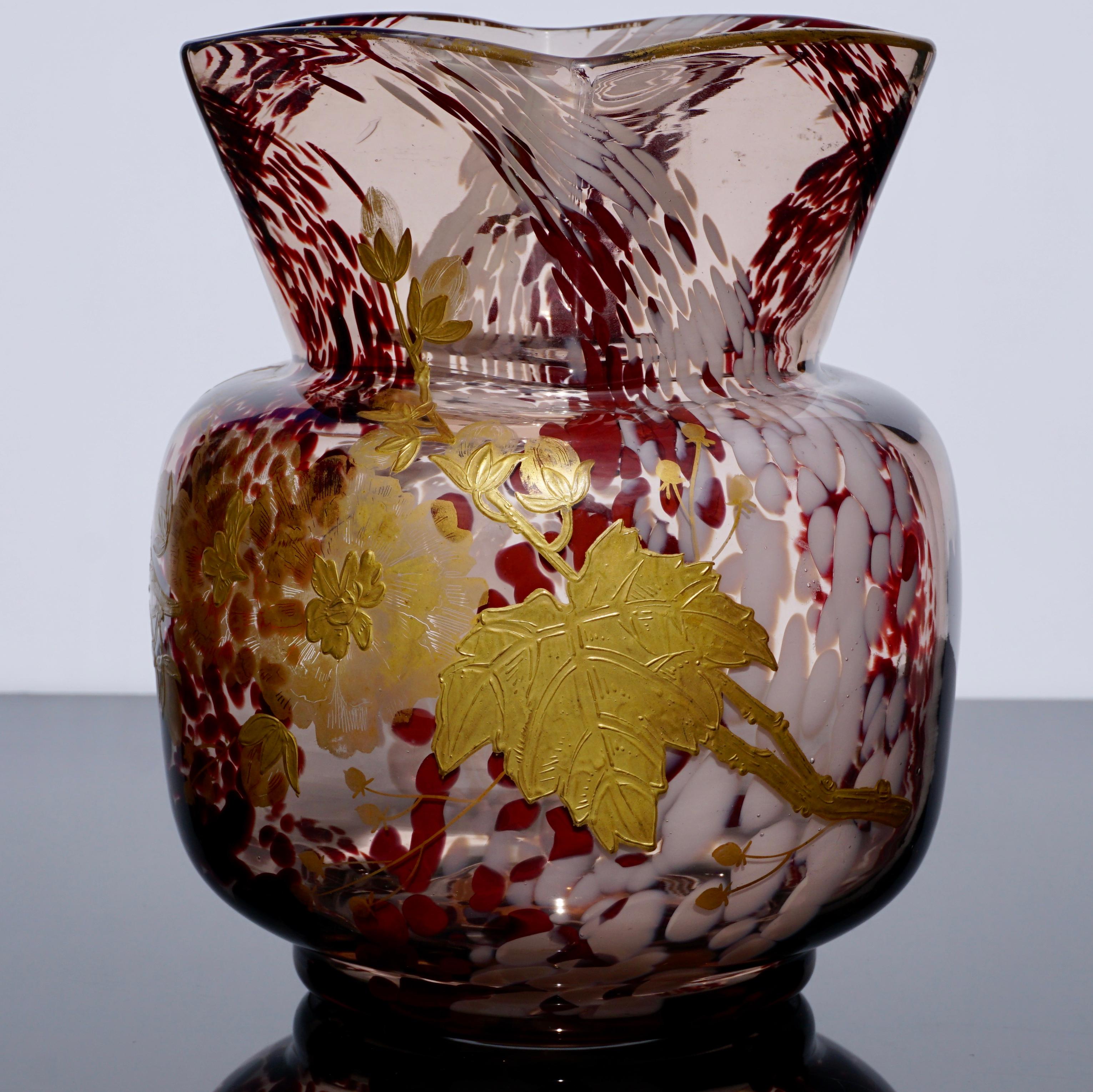 Art nouveau Ernest Baptiste Leveille vase floral doré Art Nouveau