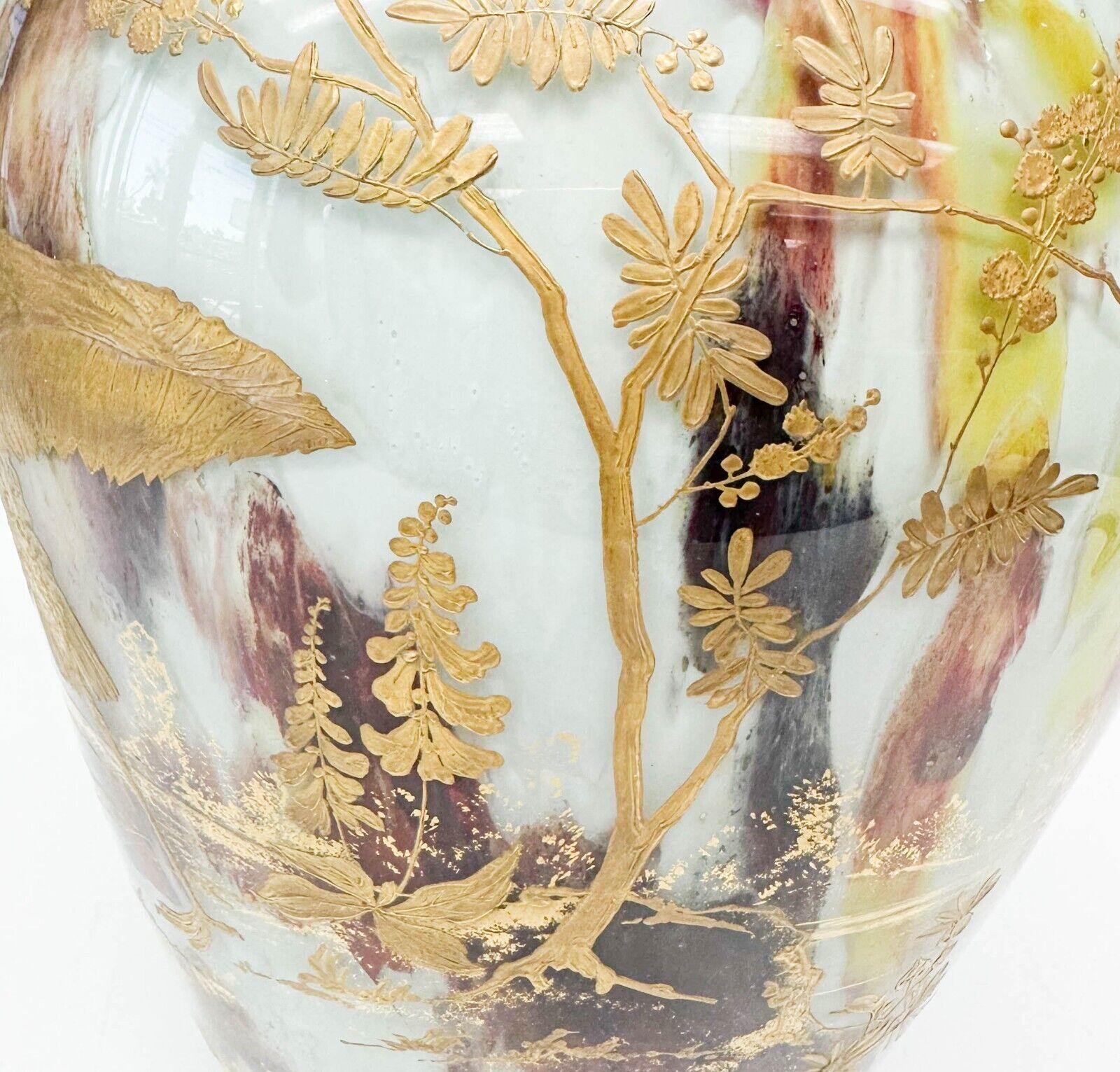 19th Century  Ernest Baptiste Leveille Opaque Art Glass Vase, c1900 Gilt Florals For Sale