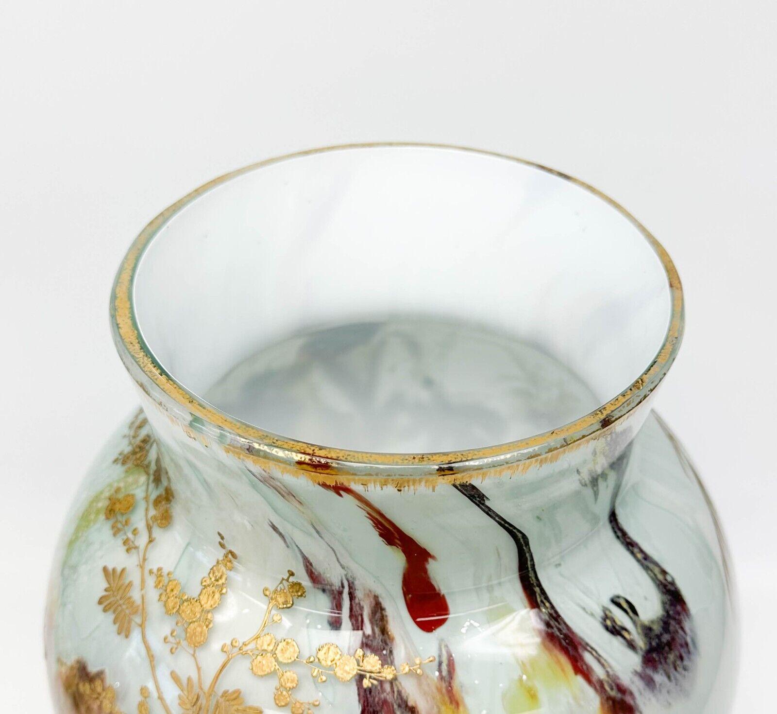  Ernest Baptiste Leveille Opaque Art Glass Vase, c1900 Gilt Florals For Sale 1
