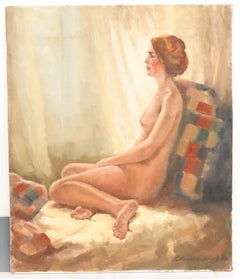 Ernest Bendell-Bayly - Siglo XX Óleo, Desnudo sobre la almohada a cuadros